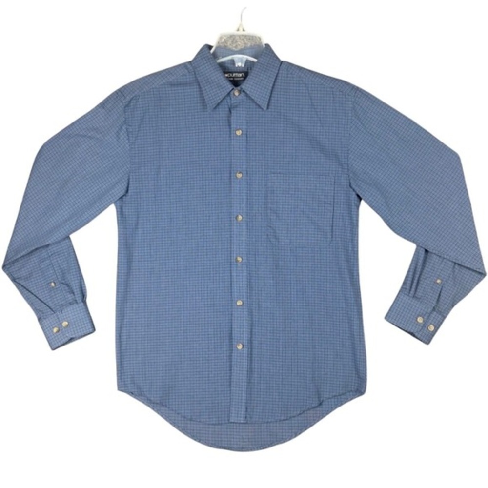 Puritan Mens Small 34/36 Blue Micro Check Wrinkle Resistant Button Down Shirt